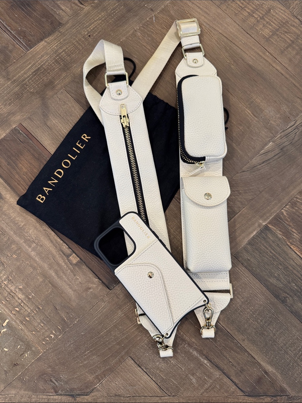 Bandolier Billie Utility Crossbody with Case - Ivory/Gold for iPhone 15 Pro